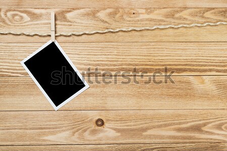 Fekete fényképkeret akasztás kötél fából készült mintázott Stock fotó © adam121
