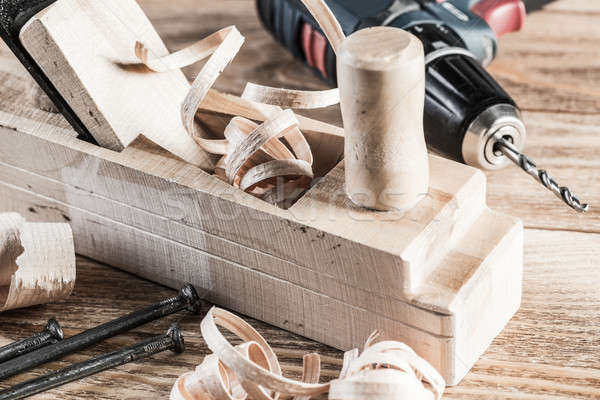 Wooden planer and filings Stock photo © adam121