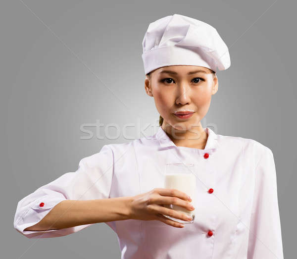 Femminile asian chef vetro latte Foto d'archivio © adam121