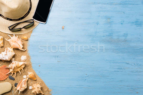 Verano objetos vacaciones sombrero de paja gafas de sol Foto stock © adam121