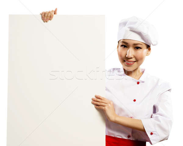 Foto stock: Feminino · chef · cartaz · texto · veja