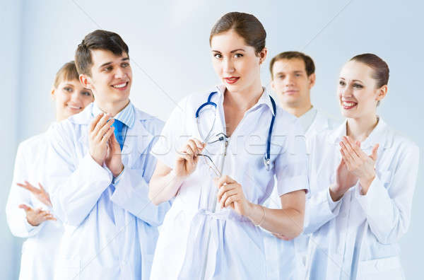 Zdjęcia stock: Udany · lekarza · gratulacje · koledzy · stoją · za
