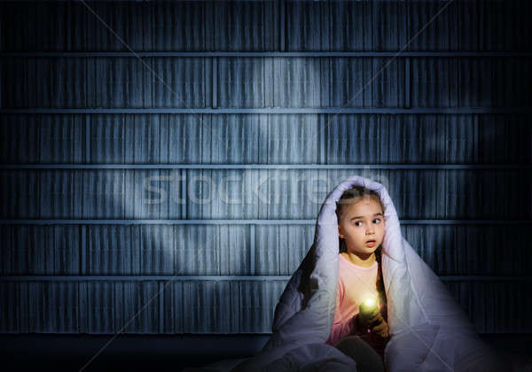 Lány elemlámpa kép éjszaka félő szellemek Stock fotó © adam121