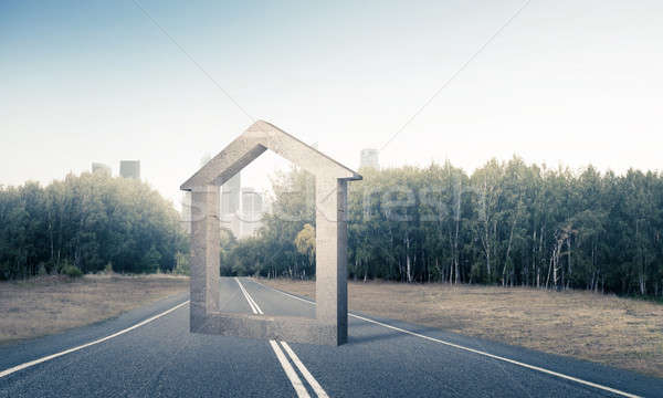 [[stock_photo]]: Image · concrètes · maison · signe · asphalte · maison