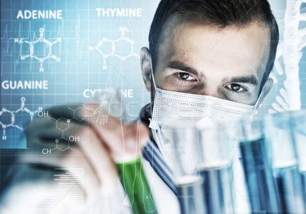 商業照片: 肖像 · 濃 · 男 · 科學家 · 工作的 · 實驗室