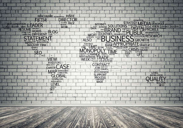 ストックフォト: 世界地図 · タイポグラフィ · グローバルなビジネス · 具体的な · 壁 · 地図
