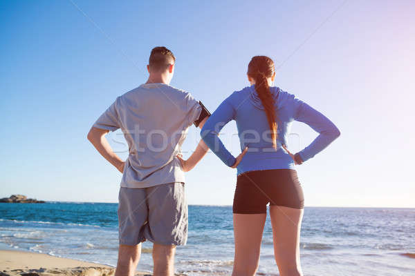 Ochtend lopen jonge actief paar joggers Stockfoto © adam121