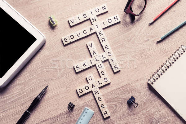 Conceptual keywords on wooden table with elements of game making Stock photo © adam121