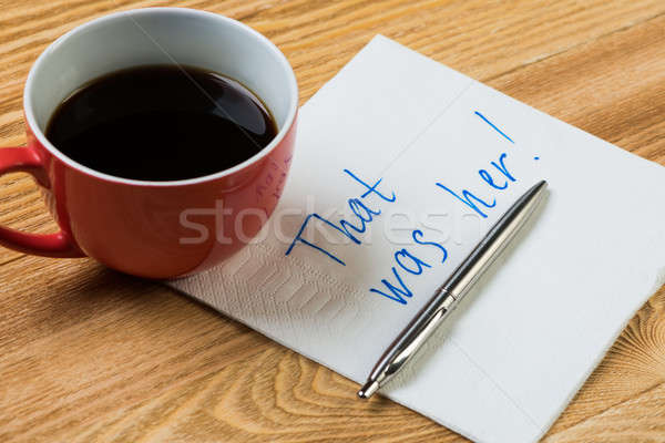 Stock photo: Romantic message written on napkin