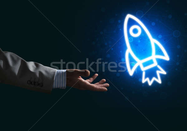 Stock fotó: Férfi · pálma · bemutat · rakéta · webes · ikon · technológia