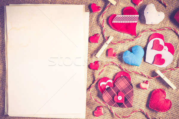 Doe het zelf briefkaart handgemaakt liefde harten blanco papier Stockfoto © adam121