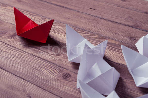 Business leadership concept with white and color paper boats on  Stock photo © adam121