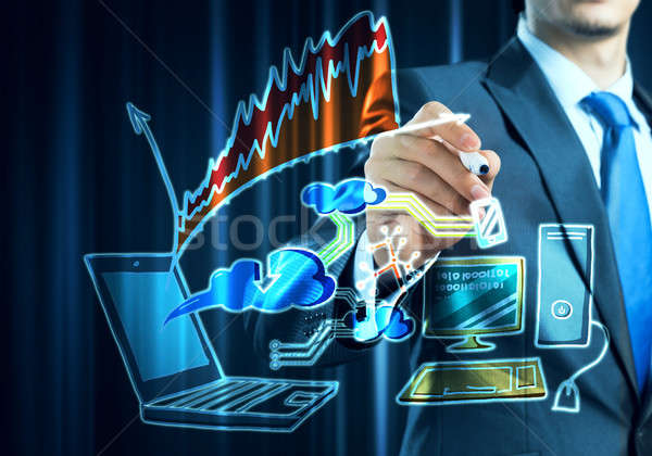 Foto stock: Sem · fio · conexão · trabalhar · empresário · desenho