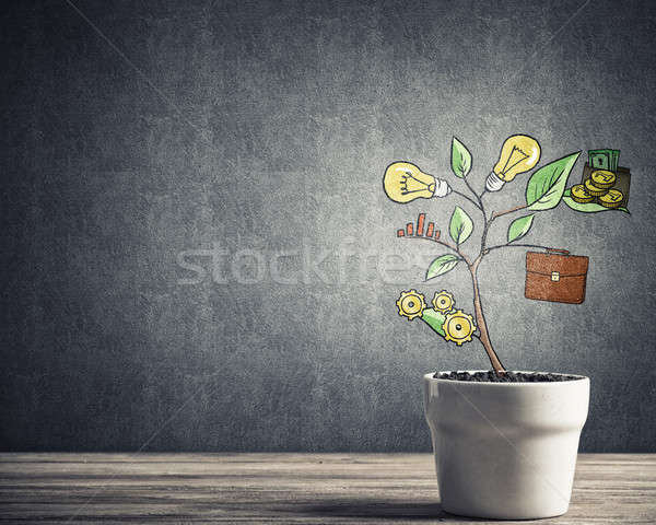Rajzolt jövedelem fa fehér edény üzlet Stock fotó © adam121