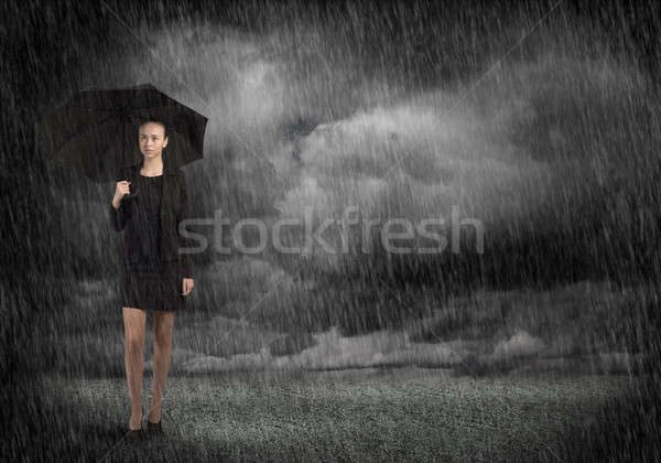 女性実業家 傘 小さな 立って 雨 ビジネス ストックフォト © adam121