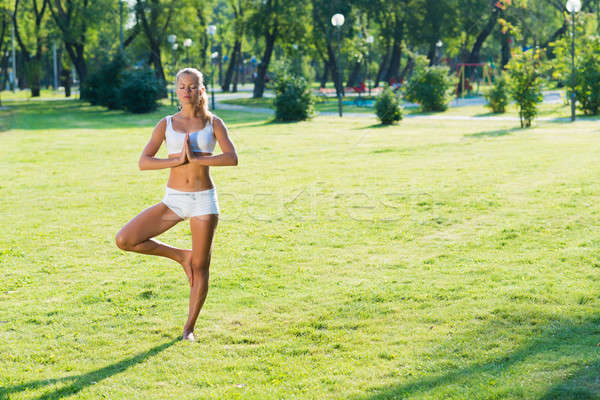 Kobieta jogi parku młodych atrakcyjna kobieta aktywny Zdjęcia stock © adam121