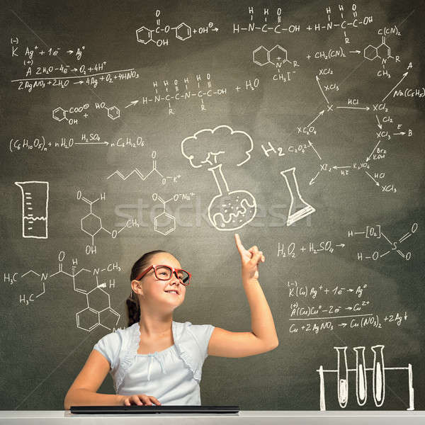 Pequeno escolas gênio menina idade vermelho Foto stock © adam121