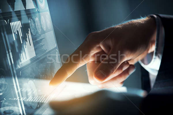 Nieuwe zakenman hand aanraken vinger Stockfoto © adam121