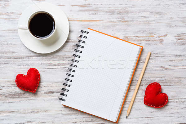 Bekentenis valentijnsdag koffiekopje notepad potlood twee Stockfoto © adam121