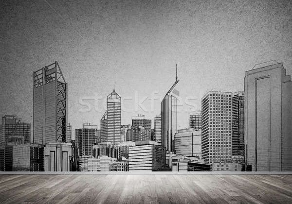 Miasta projektu ściany sylwetka nowoczesne krajobraz Zdjęcia stock © adam121