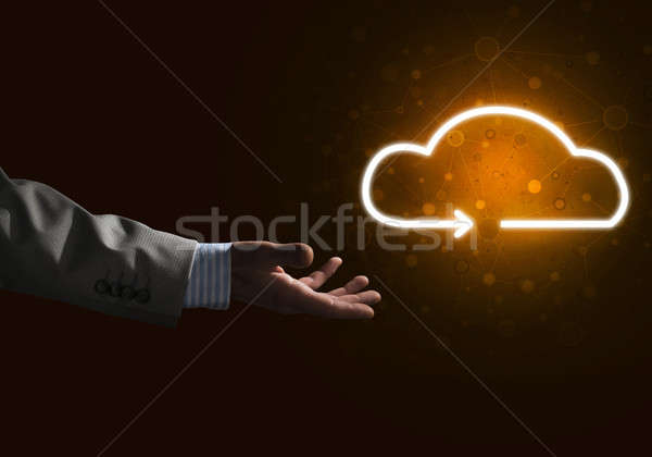 Digital cloud icon as symbol of wireless connection on dark background Stock photo © adam121