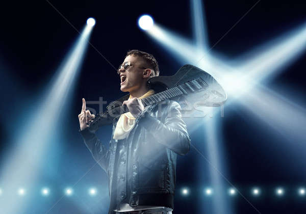 ロックスター ステージ 若い男 岩 ミュージシャン ライト ストックフォト © adam121