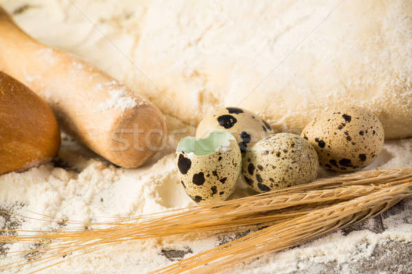 Liszt tojások fehér kenyér búza fülek csendélet Stock fotó © adam121