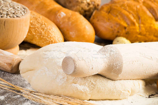 Stock photo: flour, eggs, white bread, wheat ears