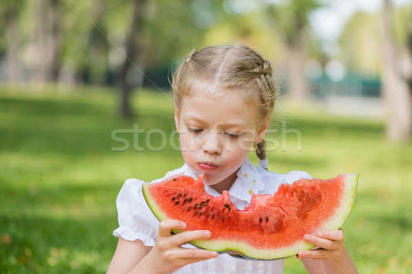 Stock foto: Kid · Wassermelone · Scheibe · cute · Mädchen · Sitzung