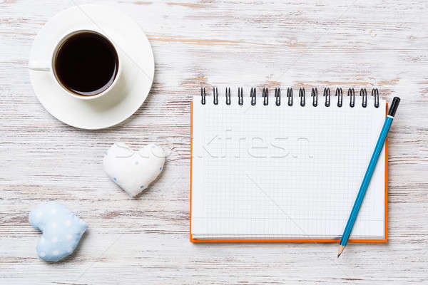 Stock fotó: Vallomás · valentin · nap · kávéscsésze · jegyzettömb · ceruza · kettő