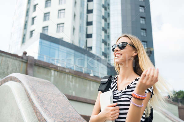 Stock photo: Girl using tablet pc