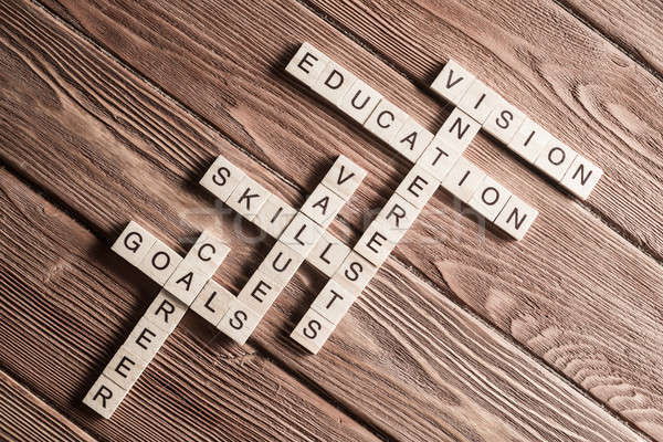 Conceptual keywords on wooden table with elements of game making crossword Stock photo © adam121
