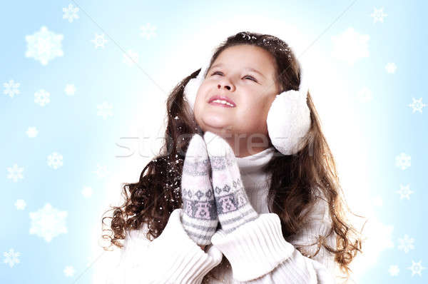 Inverno menina floco de neve azul agradável moda Foto stock © adam121