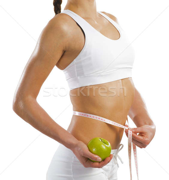 young athletic woman measuring waist Stock photo © adam121