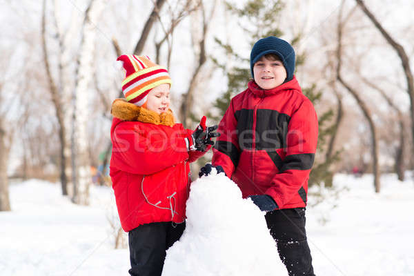 Jongen meisje spelen sneeuw winter park Stockfoto © adam121
