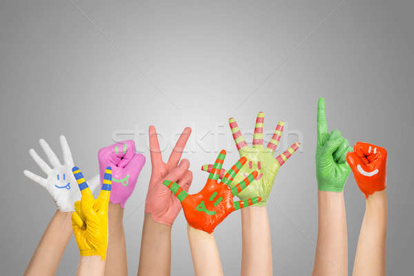 Stock photo: painted children's hands