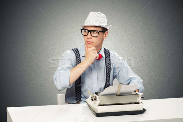Fiatal újságíró kép ül asztal írógép Stock fotó © adam121