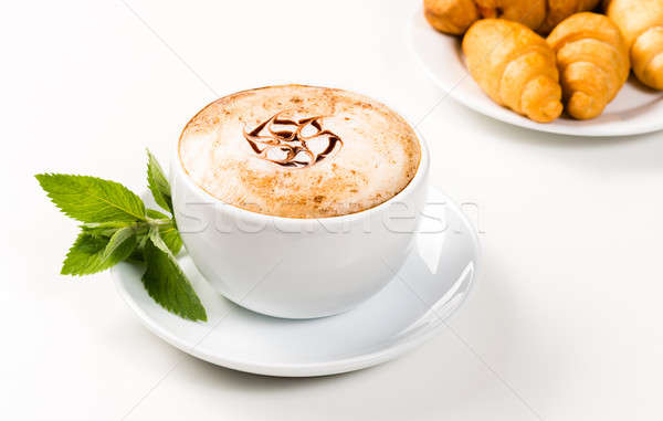 large cup of coffee and croissants on a plate Stock photo © adam121