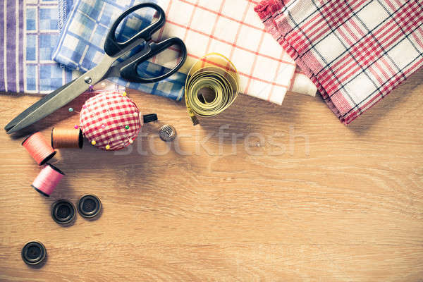 商業照片: 縫紉 · 表 · 老 · 剪刀 · 材料