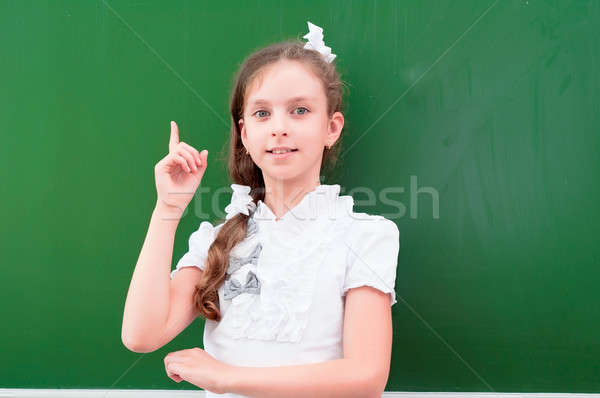 Stock foto: Schülerin · Porträt · Punkte · Finger · up · Kinder