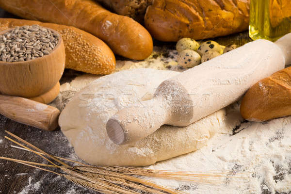 Mąka jaj pieczywo białe pszenicy kłosie martwa natura Zdjęcia stock © adam121