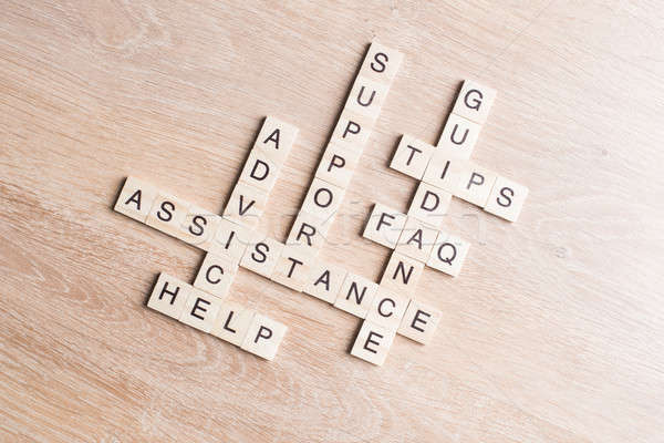 Conceptual media keywords on table with elements of game making crossword Stock photo © adam121