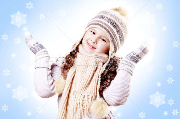 Winter Girl snow flake blue background Stock photo © adam121