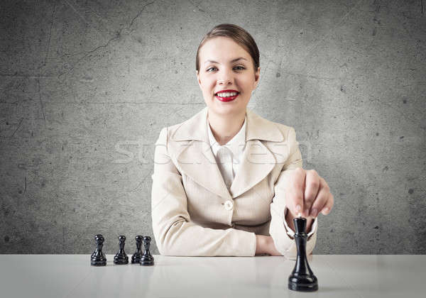 Taktika üzlet mosolyog csinos nő ül játszik Stock fotó © adam121