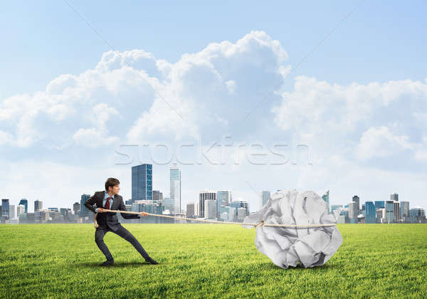 Mann Ziehen Bemühung groß Ball Papier Stock foto © adam121