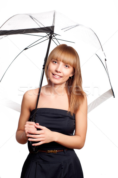 Femeie umbrelă tineri la moda femeie zâmbet Imagine de stoc © adam121