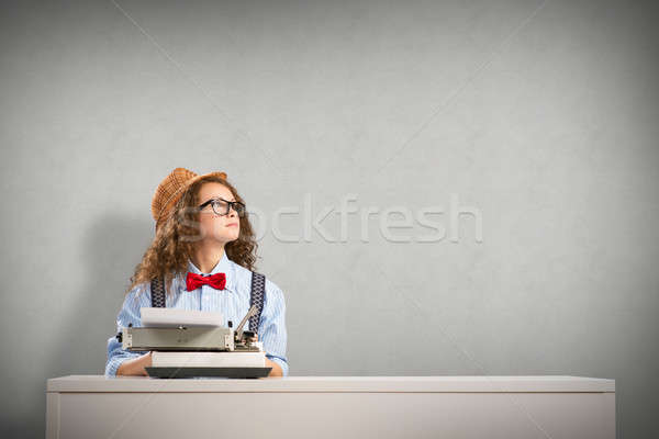 Nő tél kép fiatal nő asztal írógép Stock fotó © adam121