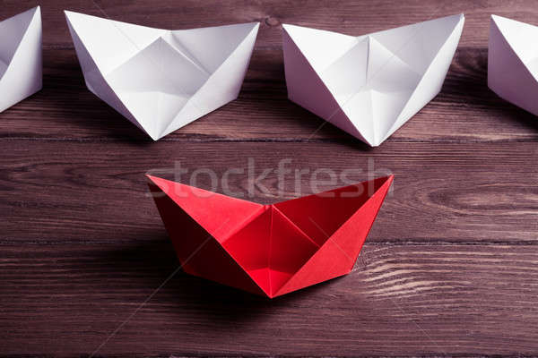 Business leadership concept with white and color paper boats on  Stock photo © adam121