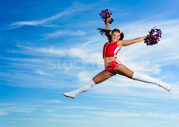 молодые болельщик красный костюм прыжки Blue Sky Сток-фото © adam121