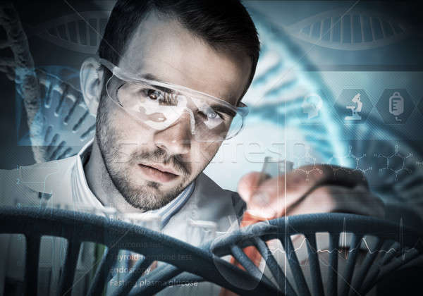 Foto stock: Jovem · cientista · vidro · clínico · laboratório